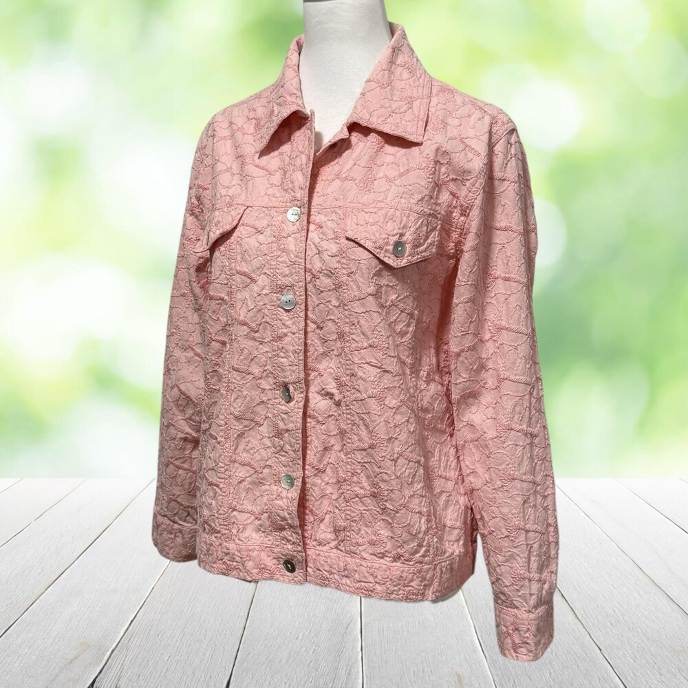 Vintage Y2K LIFE STYLE Embroidered Shirt Jacket Pink Cottagecore Petite M